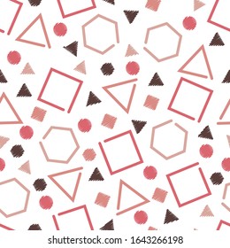 Geometric color seamless vector pattern with circle, triangle, square and hexagon. Seamless geometric repeating pattern.