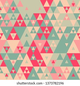 Geometric color triangles seamless pattern vector. Triangles, rombus retro vintage colors