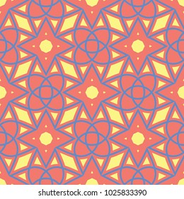 Geometric colored seamless background. Bright elements on orange background for wallpapers, textile and fabrics