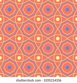 Geometric colored seamless background. Bright elements on orange background for wallpapers, textile and fabrics