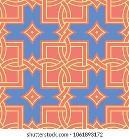Geometric colored seamless background. Bright elements on orange background for wallpapers, textile and fabrics