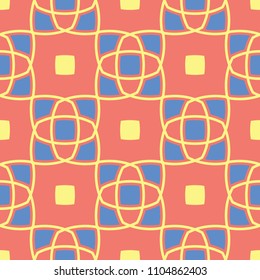 Geometric colored seamless background. Bright elements on orange background for wallpapers, textile and fabrics