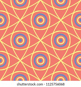 Geometric colored seamless background. Bright elements on orange background for wallpapers, textile and fabrics