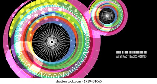 Geometric colorful abstract background vector template with a couple of watercolor discs and white lace patterns
