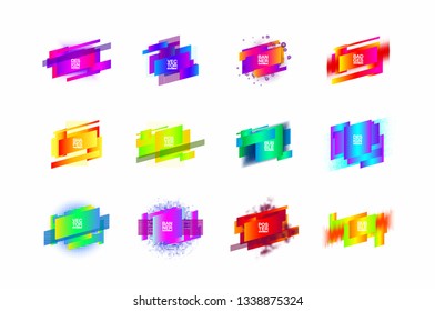 geometric colorful abstract shapes set badges background for banner web, app, poster. Trendy minimal modern design isolated white background. Abstract geometric shapes, lines patterns composition set.