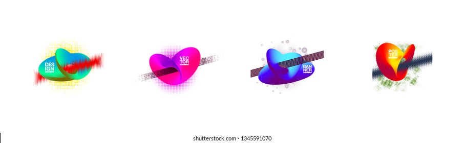 geometric colorful abstract shapes set badges background for banner web, app, poster. Trendy minimal modern design isolated white background. Abstract geometric shapes, lines patterns composition set.