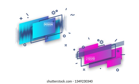 geometric colorful abstract shapes set badges background for banner web, app, poster. Trendy minimal modern design isolated white background. Abstract geometric shapes, lines patterns composition set.