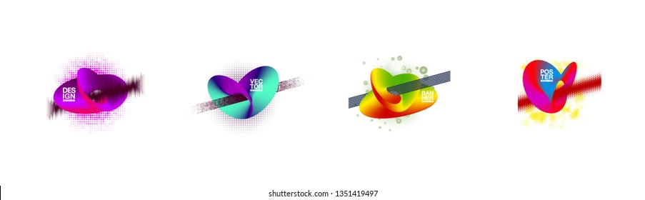 geometric colorful abstract shapes set badges background for banner web, app, poster. Trendy minimal modern design isolated white background. Abstract geometric shapes, lines patterns composition set.