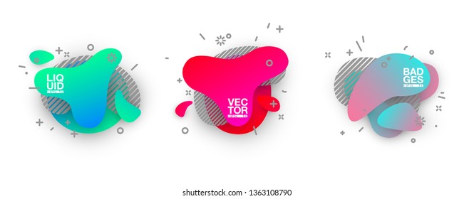 geometric colorful abstract shapes set badges background for banner web, app, poster. Trendy minimal modern design isolated white background. Abstract geometric shapes, lines patterns composition set.