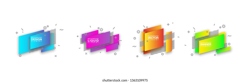 geometric colorful abstract shapes set badges background for banner web, app, poster. Trendy minimal modern design isolated white background. Abstract geometric shapes, lines patterns composition set.