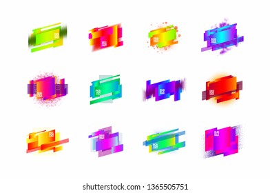 geometric colorful abstract shapes set badges background for banner web, app, poster. Trendy minimal modern design isolated white background. Abstract geometric shapes, lines patterns composition set.