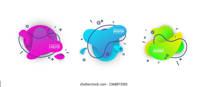 geometric colorful abstract shapes set badges background for banner web, app, poster. Trendy minimal modern design isolated white background. Abstract geometric shapes, lines patterns composition set.