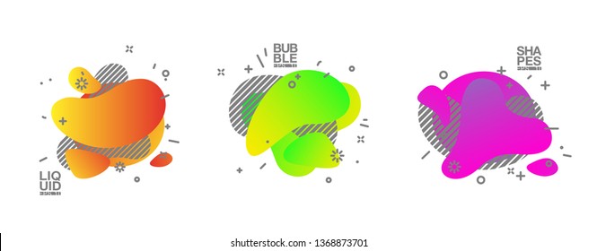 geometric colorful abstract shapes set badges background for banner web, app, poster. Trendy minimal modern design isolated white background. Abstract geometric shapes, lines patterns composition set.