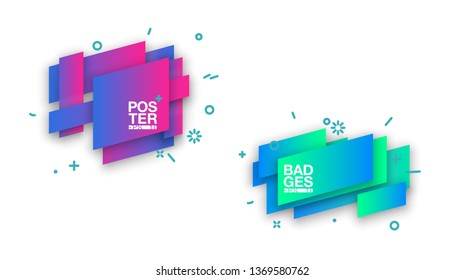 geometric colorful abstract shapes set badges background for banner web, app, poster. Trendy minimal modern design isolated white background. Abstract geometric shapes, lines patterns composition set.