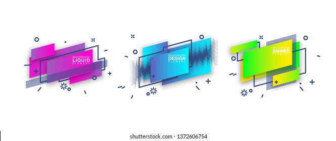 geometric colorful abstract shapes set badges background for banner web, app, poster. Trendy minimal modern design isolated white background. Abstract geometric shapes, lines patterns composition set.