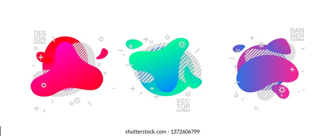 geometric colorful abstract shapes set badges background for banner web, app, poster. Trendy minimal modern design isolated white background. Abstract geometric shapes, lines patterns composition set.