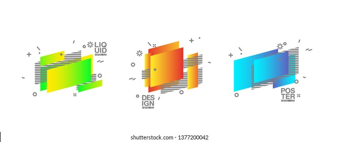 geometric colorful abstract shapes set badges background for banner web, app, poster. Trendy minimal modern design isolated white background. Abstract geometric shapes, lines patterns composition set.