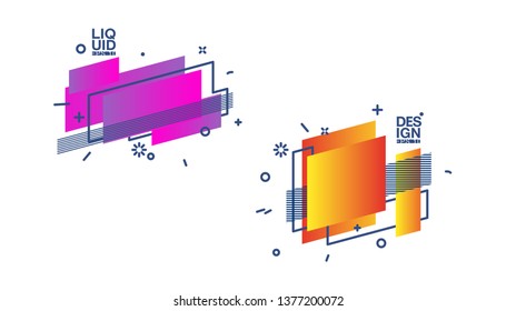 geometric colorful abstract shapes set badges background for banner web, app, poster. Trendy minimal modern design isolated white background. Abstract geometric shapes, lines patterns composition set.