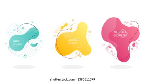 Geometric colorful abstract shapes set. Trendy minimal modern design isolated white background. Liquid form with various colors modern vector.Template for the design of a logo, flyer or presentation. 