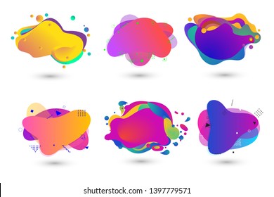 Geometric colorful abstract shapes set. Trendy minimal modern design isolated white background. Abstract liquid shape. Fluid design. Modern vector illustration
