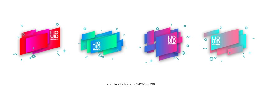geometric colorful abstract shapes set badges background for banner web, app, poster. Trendy minimal modern design isolated white background. Abstract geometric shapes, lines patterns composition set.