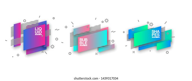geometric colorful abstract shapes set badges background for banner web, app, poster. Trendy minimal modern design isolated white background. Abstract geometric shapes, lines patterns composition set.