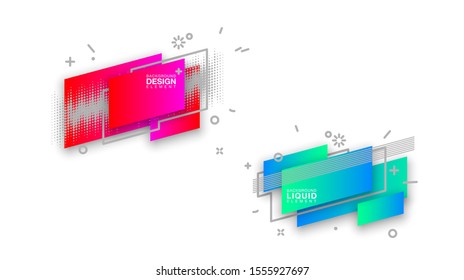 geometric colorful abstract shapes set badges background for banner web, app, poster. Trendy minimal modern design isolated white background. Abstract geometric shapes, lines patterns composition set.