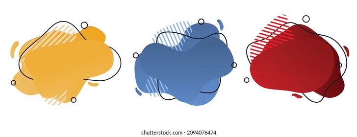 geometric colorful abstract shapes set badges background for banner web, app, poster. Trendy minimal modern design isolated white background. Abstract geometric shapes, lines patterns composition set.