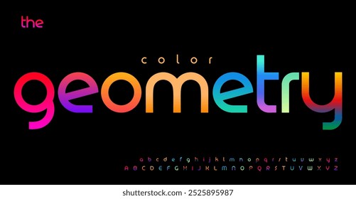 Alfabeto geométrico colorido, letras vibrantes y juguetonas, fuente de estilo bauhaus audaz para una marca vívida de medios, entretenimiento, publicidad, multimedia, educación, juguete para niños. Vector typeset.