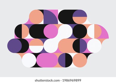 Geometric colorful bright motion circle decorative background in abstract style. Stylish dynamic rounded shape fantastic tool for designers or illustrators perfect for thumbnails, web, app.
