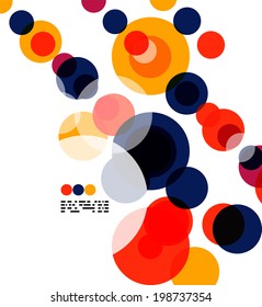 Geometric colorful circles background on white with copyspace