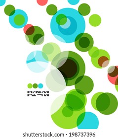 Geometric colorful circles background on white with copyspace