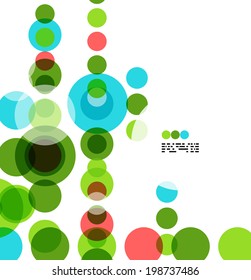 Geometric colorful circles background on white with copyspace