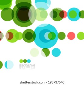 Geometric colorful circles background on white with copyspace