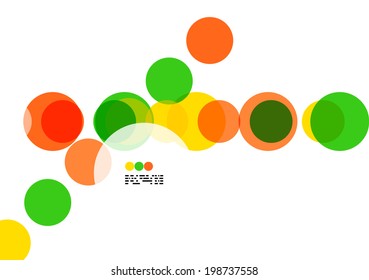 Geometric colorful circles background on white with copyspace