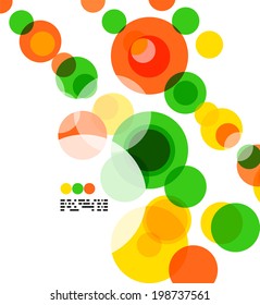 Geometric colorful circles background on white with copyspace
