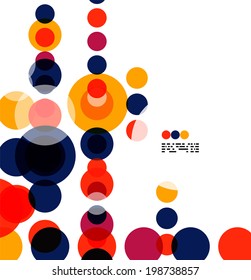 Geometric colorful circles background on white with copyspace