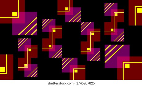 Geometric colorful creative pattern on black background, flat design, vector illustration.
