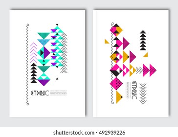 Geometric colorful ethnic flyers. Vector abstract background templates - set of modern elements for brochure, poster, card, cover design.
