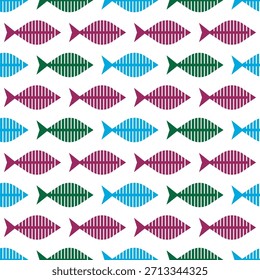 Geométrico colorido patrón de peces sin fisuras de repetición de diseño Ilustración decorativa