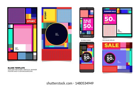 Geometric Colorful Flat Summer Sale 50% discount Background. The Template can use for, landing page, template, ui, web, homepage, poster, banner, flyer. 
