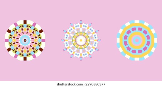 Geometric Colorful Floral Circles Set .Modern Flat Style. Decor concept for kids design, social media, print.