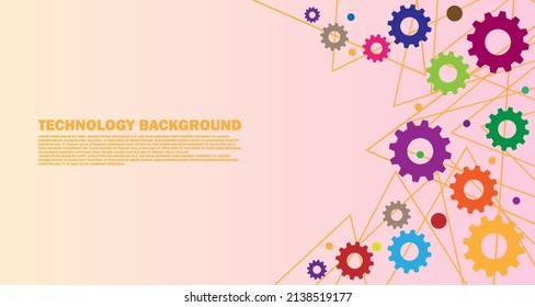 geometric colorful gear abstract techno gear background with wheels. Technology space for gear text. Vector gears modern mechanism industrial concept. EP.12.hi-tech communication concept innovation 