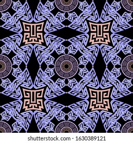 Geometric colorful greek vector seamless pattern. Abstract geometry ornamental background. Repeat abstract backdrop. Ancient vintage greek key meanders ornament. Decorative ornate trendy design. 