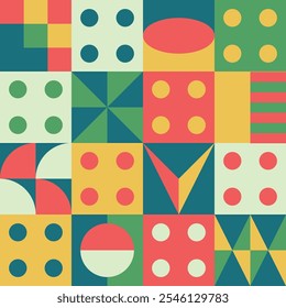 Geometric colorful groovy collage square artwork vector in bright colors