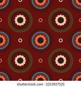 Geometric colorful mandala pattern. Vector ethnic mandala colorful vintage floral geometric shape seamless pattern background. Ethnic persian carpet, rug, wallpaper for interior decoration elements.