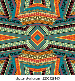 Geometric colorful pattern with ethnic motifs