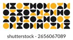 Geometric colorful pattern of yellow and black circles and semicircle. Vector abstract illustration. Different shapes. Decorative element for the design. Template, banner, poster, background.
