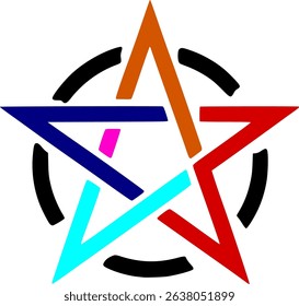 Geometric colorful pentagram abstract design vector  with transparent  background for for T-shirt design and logo