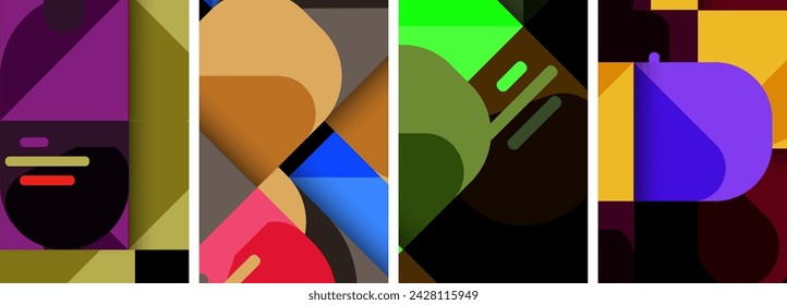 Geometric colorful poster backgrounds with squares and circles